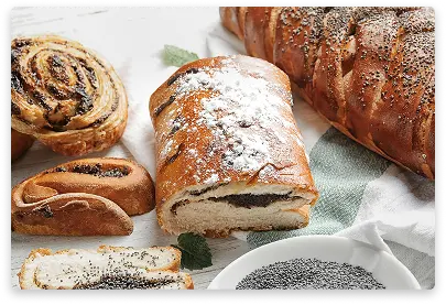 Spiral puff pastry generously filled with sweet poppy seed paste